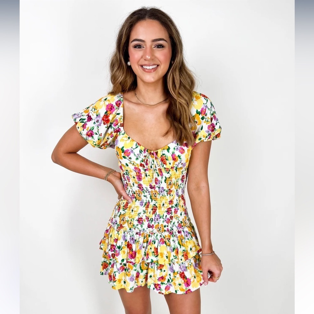 FLOWER PATCH SMOCKED RUFFLE MINI DRESS - Picture 3 of 7